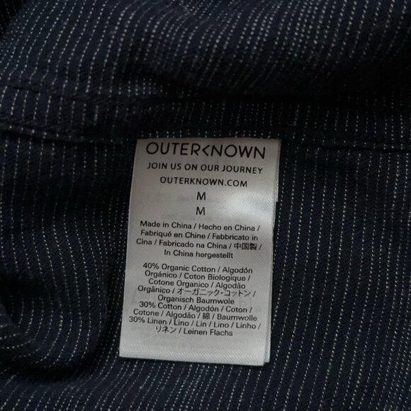 Outerknown Shirt Mens Size M Short Sleeve Organic Cotton Linen Gray Striped - Picture 5 of 6